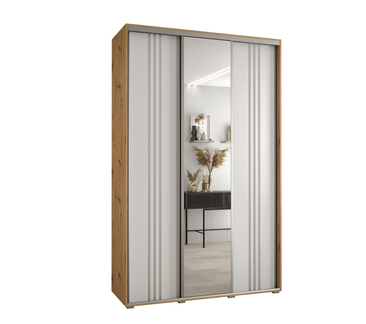 Szafa przesuwna wysoka Davos 7 150 gł. 60 czarny + biały + złoty / Abiks Meble