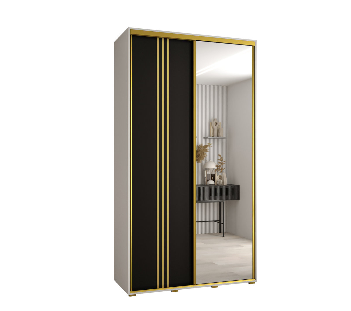 Szafa przesuwna wysoka Davos 7 140 gł. 60 biały + czarny + złoty / Abiks Meble