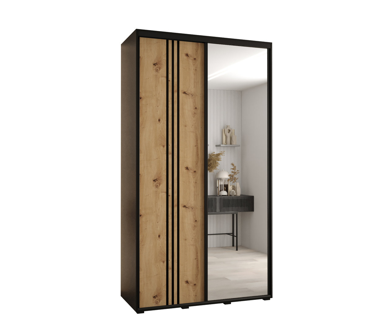 Szafa przesuwna wysoka Davos 7 140 gł. 60 czarny + artisan + czarny / Abiks Meble