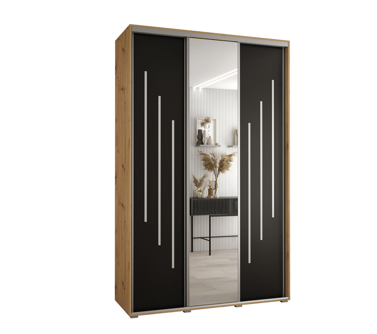 Szafa przesuwna wysoka Davos 9 160 gł. 60 artisan + czarny + srebrny