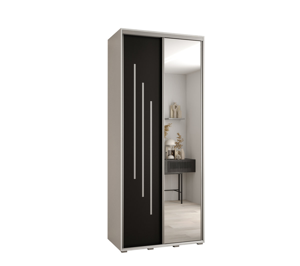 Szafa przesuwna wysoka Davos 9 120 gł. 45 biały + czarny + srebrny / Abiks Meble