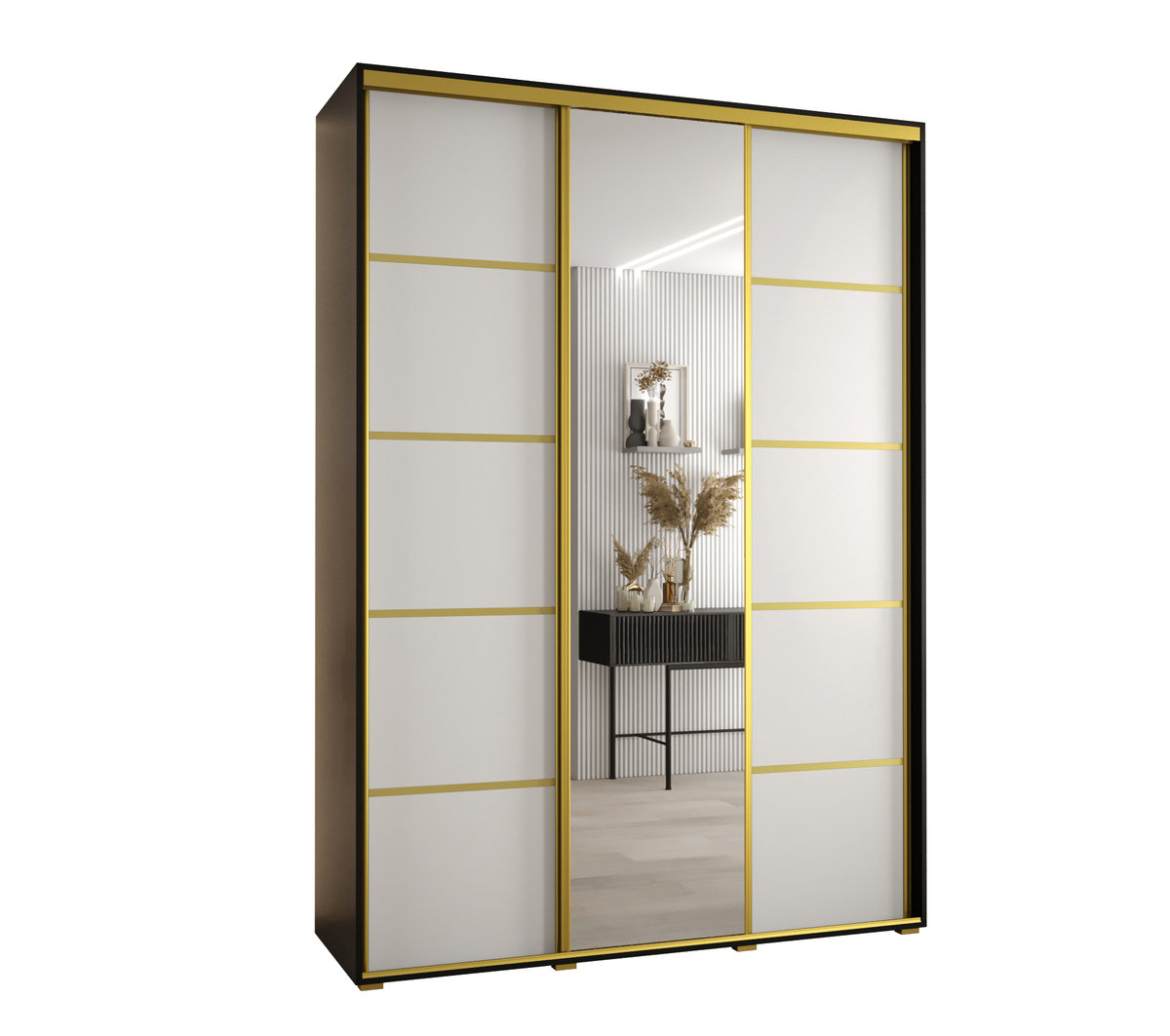 Szafa przesuwna wysoka Davos 5 170 gł. 60 czarny + biały + złoty