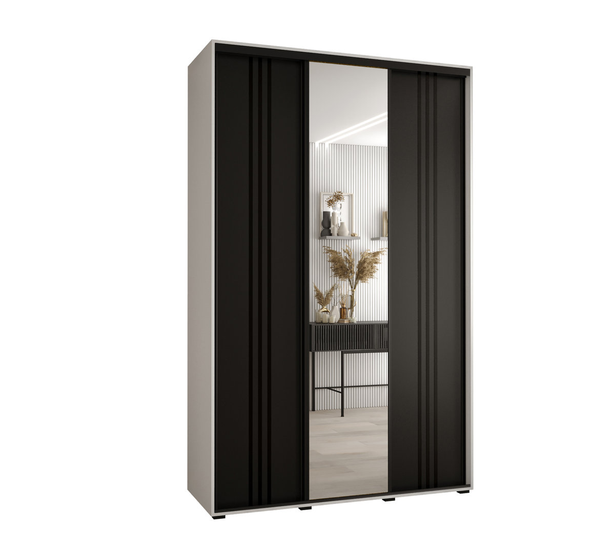 Szafa przesuwna wysoka Davos 7 160 gł. 45 biały + czarny + czarny