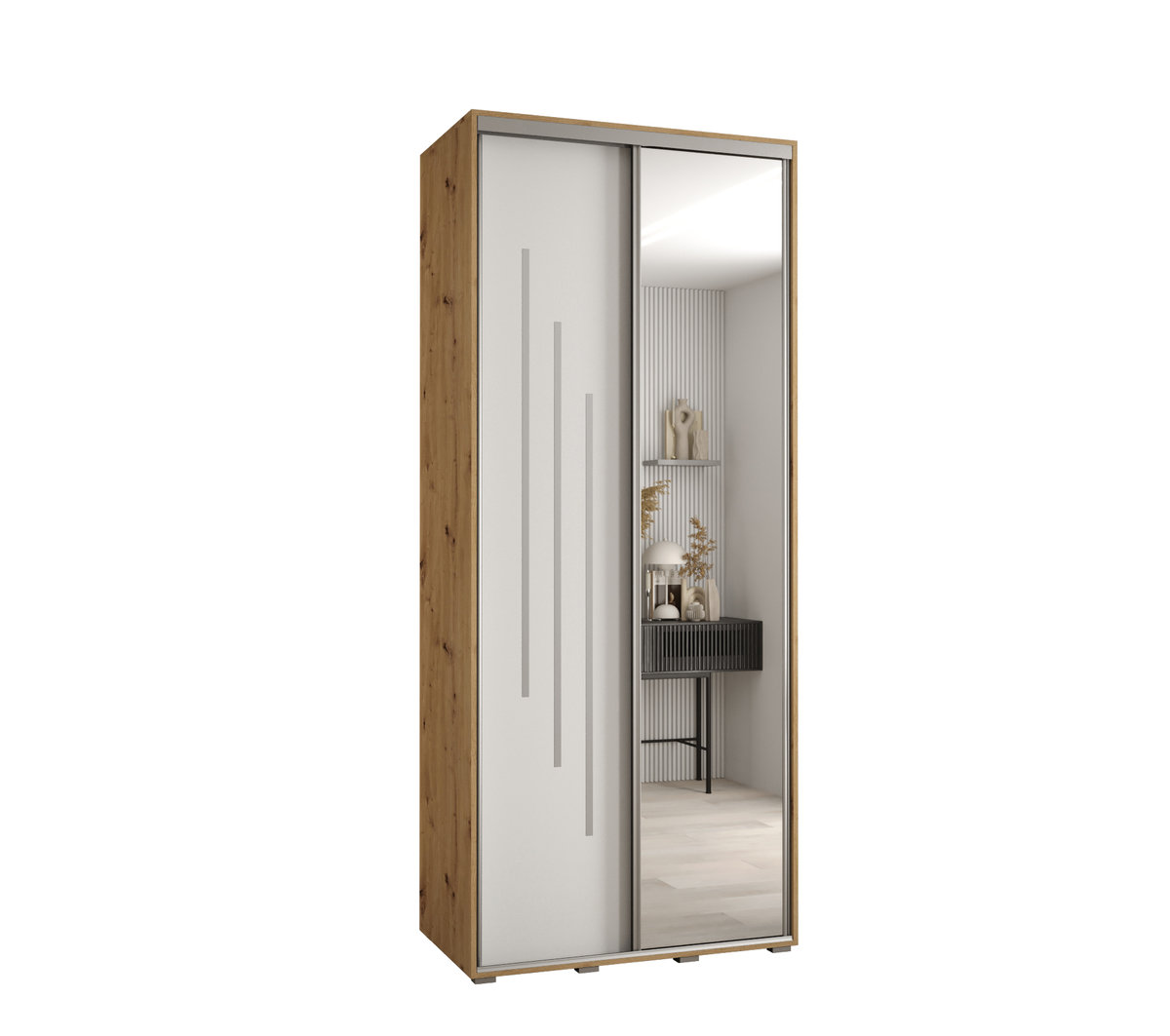 Szafa przesuwna wysoka Davos 9 100 gł. 60 artisan + biały + srebrny