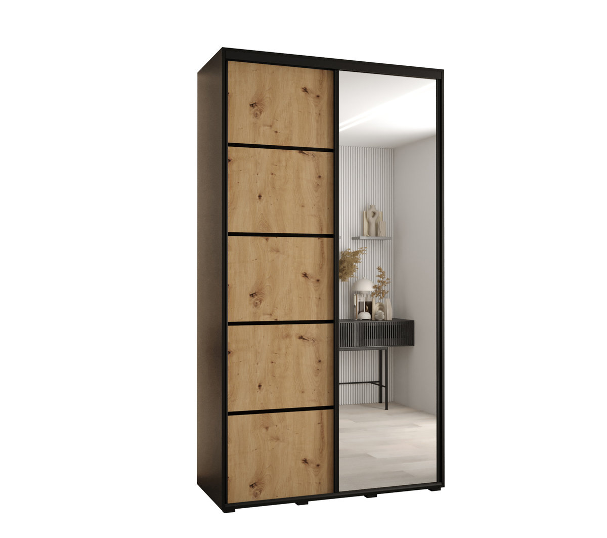 Szafa przesuwna wysoka Davos 5 130 gł. 45 czarny + artisan + czarny / Abiks Meble