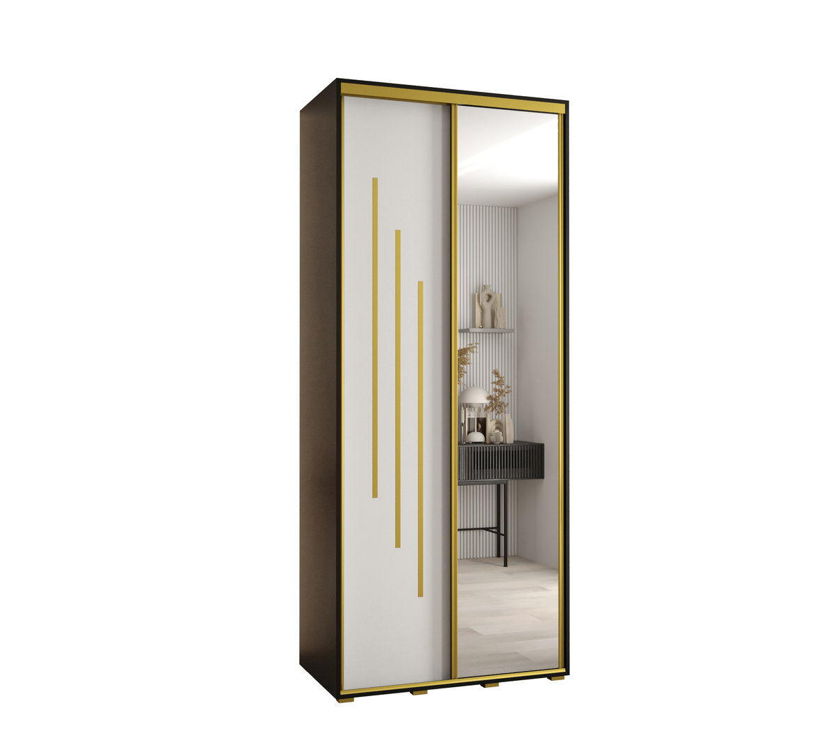 Szafa przesuwna wysoka Davos 9 120 gł. 60 czarny + biały + złoty / Abiks Meble