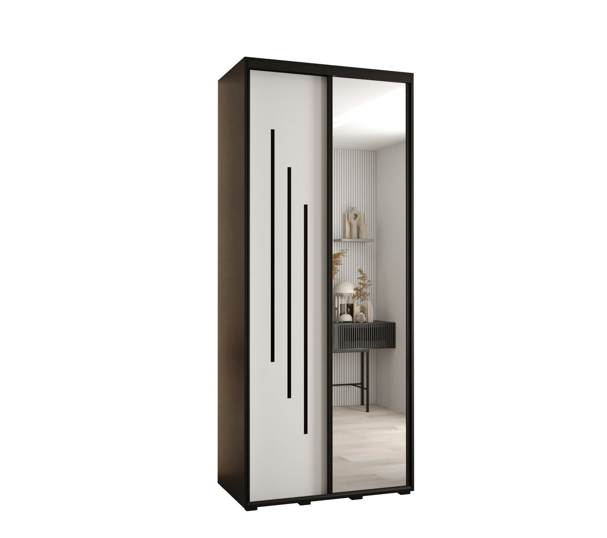 Szafa przesuwna wysoka Davos 9 110 gł. 45 czarny + biały + czarny / Abiks Meble