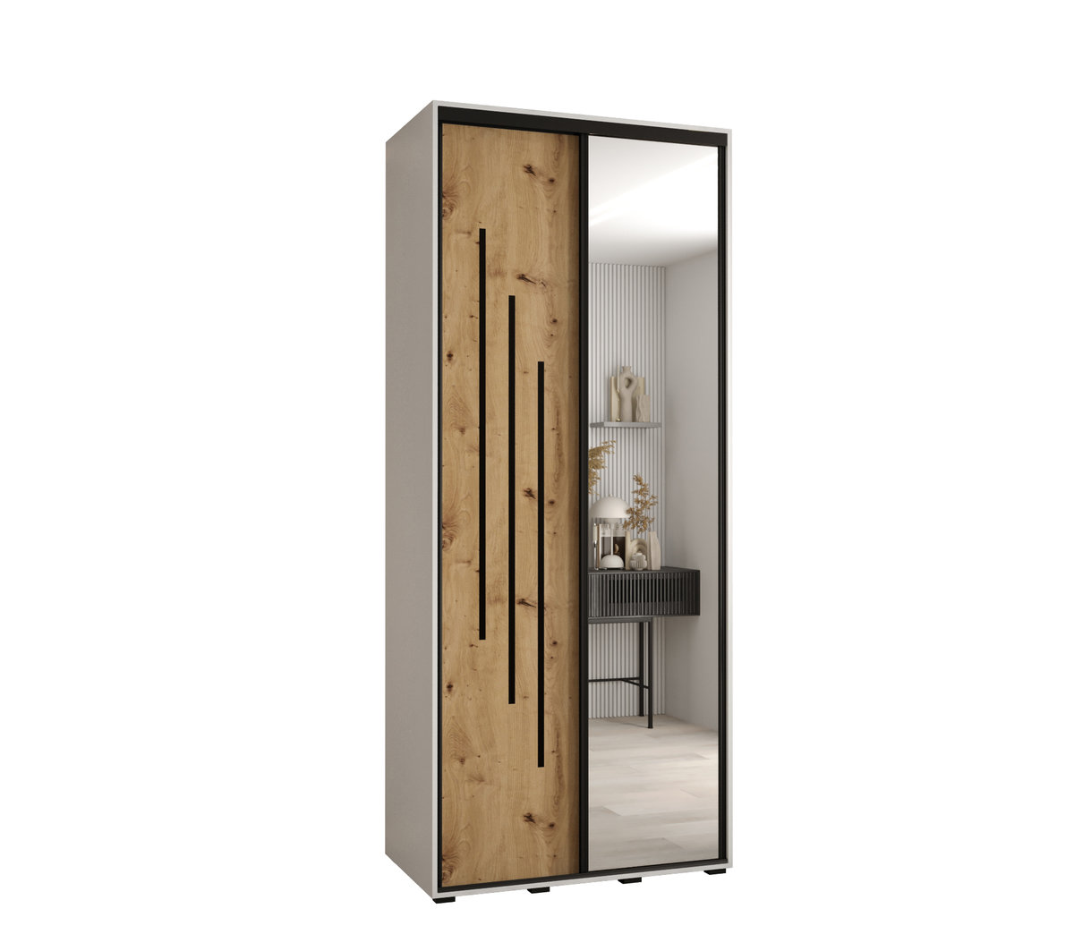 Szafa przesuwna wysoka Davos 9 100 gł. 45 biały + artisan + czarny