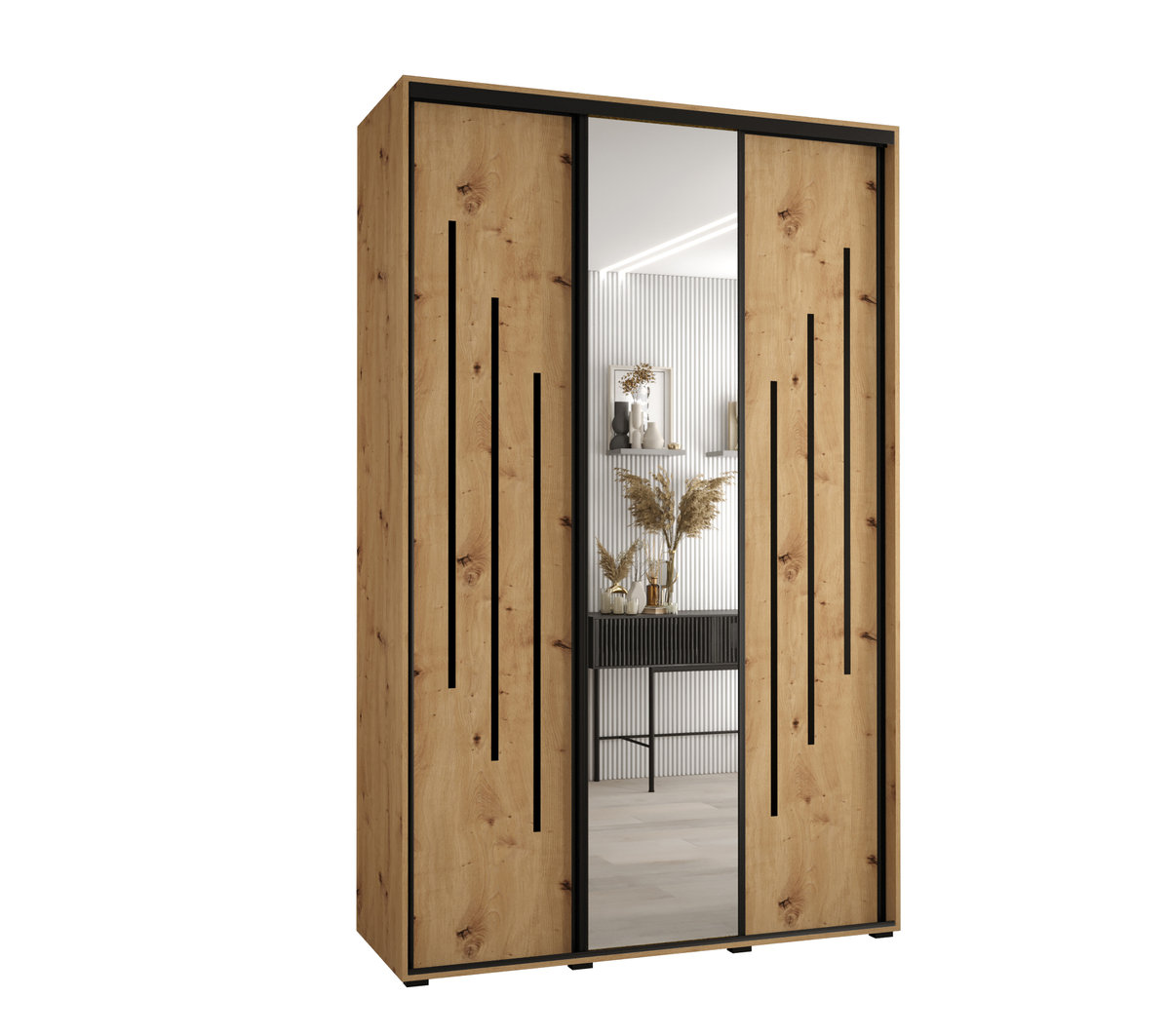 Szafa przesuwna wysoka Davos 9 150 gł. 45 artisan + artisan + czarny / Abiks Meble