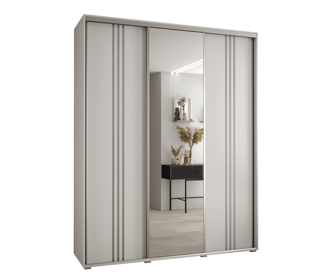 Szafa przesuwna wysoka Davos 7 190 gł. 45 biały + biały + srebrny