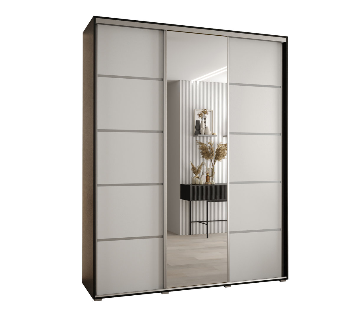 Szafa przesuwna wysoka Davos 5 200 gł. 60 czarny + biały + srebrny