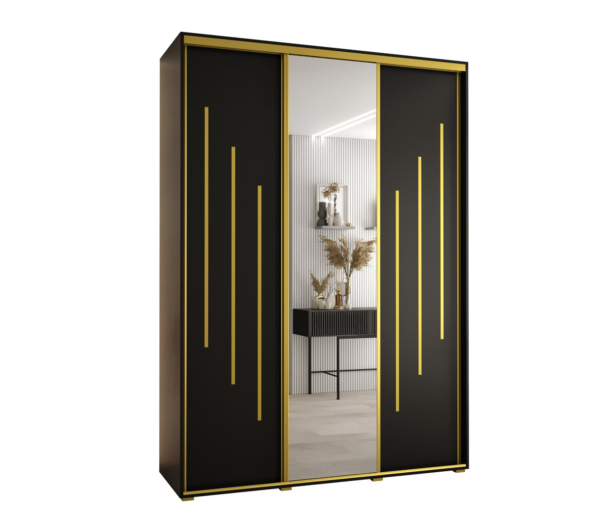 Szafa przesuwna wysoka Davos 9 180 gł. 45 czarny + czarny + złoty