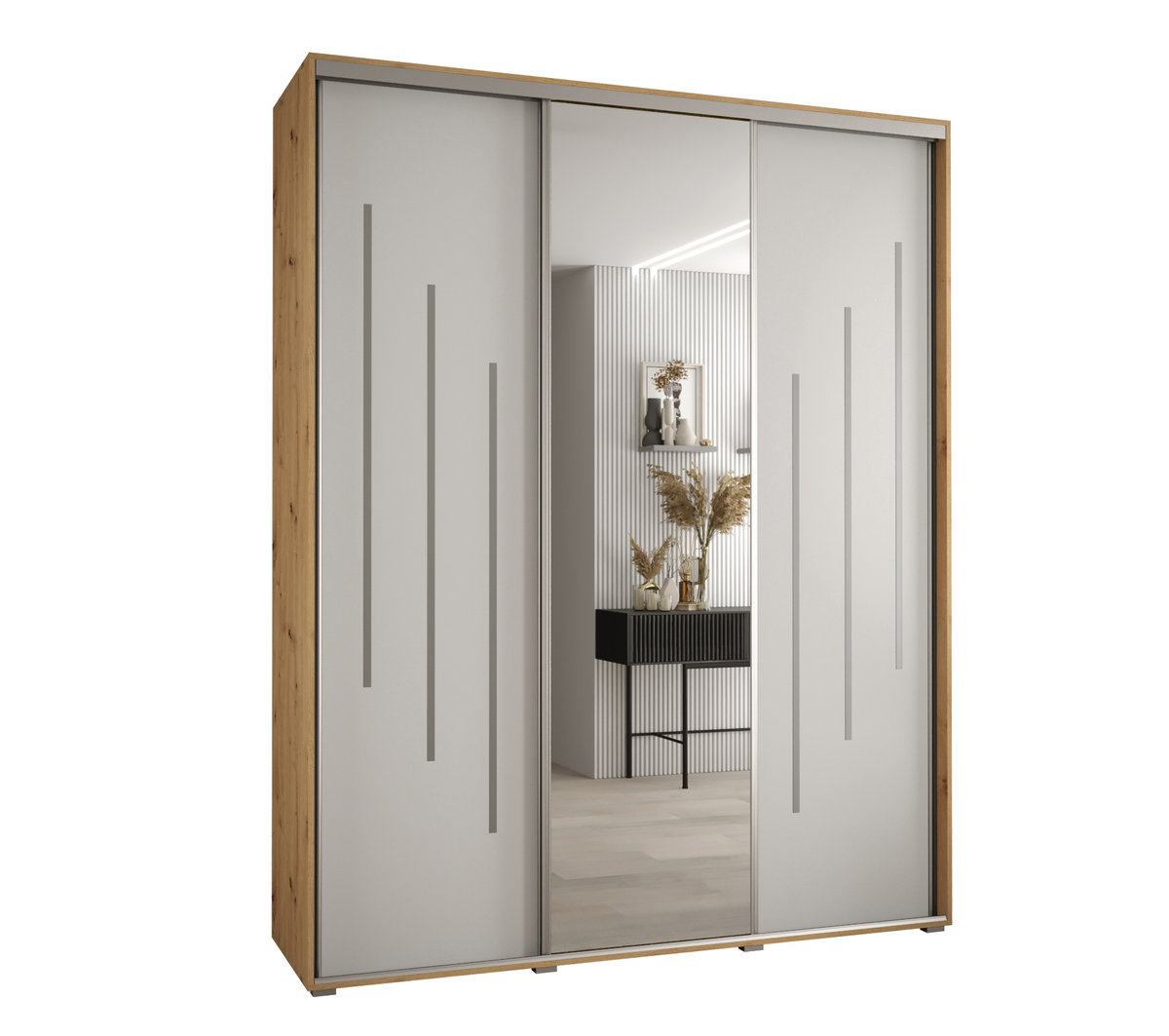 Szafa przesuwna wysoka Davos 9 190 gł. 60 artisan + biały + srebrny