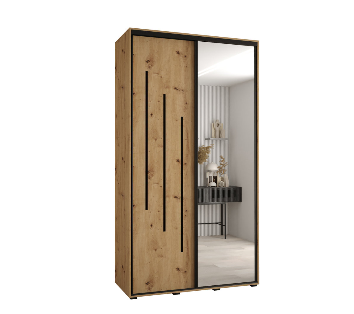 Szafa przesuwna wysoka Davos 9 140 gł. 60 artisan + artisan + czarny / Abiks Meble