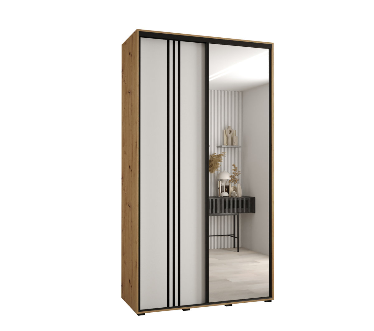 Szafa przesuwna wysoka Davos 7 130 gł. 60 artisan + biały + czarny / Abiks Meble