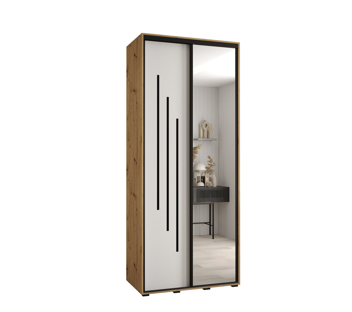 Szafa przesuwna wysoka Davos 9 100 gł. 60 artisan + biały + czarny