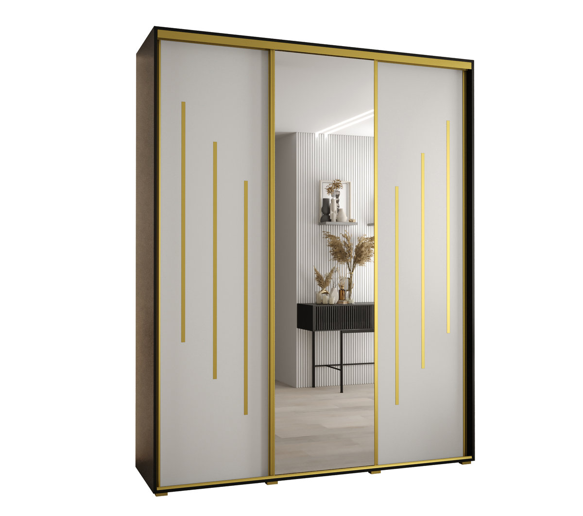 Szafa przesuwna wysoka Davos 9 200 gł. 60 czarny + biały + złoty