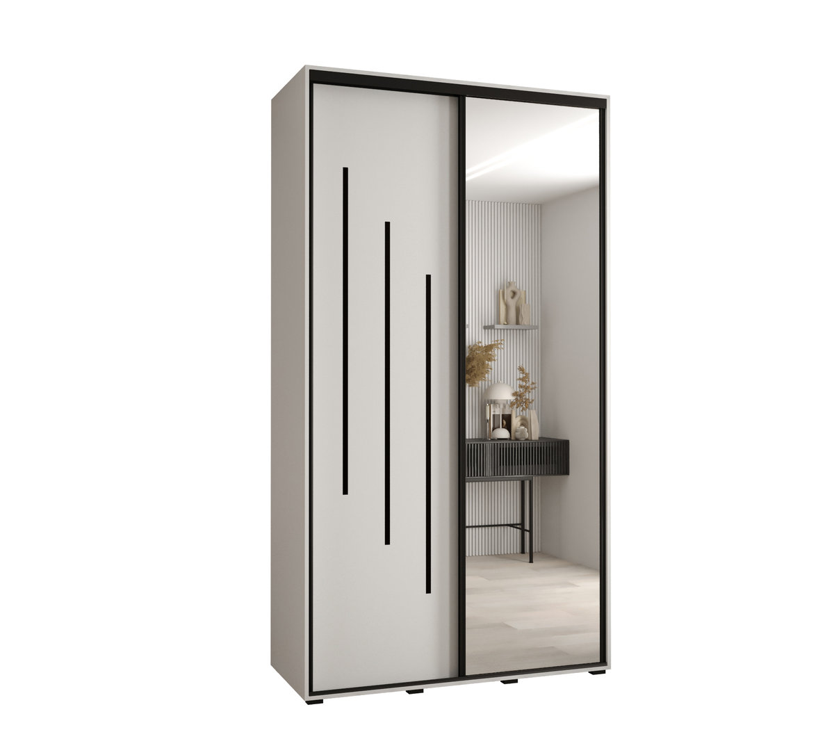 Szafa przesuwna wysoka Davos 9 130 gł. 45 biały + biały + czarny / Abiks Meble