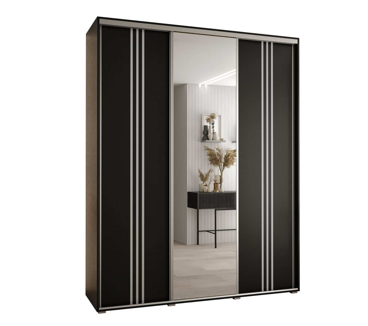 Szafa przesuwna wysoka Davos 7 200 gł. 60 czarny + czarny + srebrny