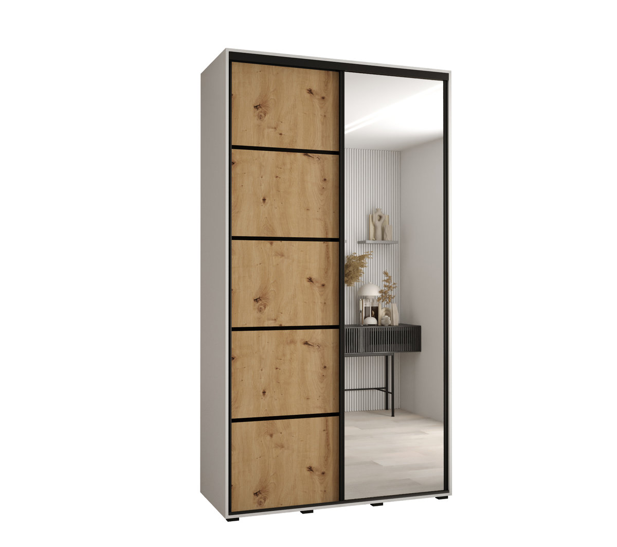 Szafa przesuwna wysoka Davos 5 130 gł. 45 biały + artisan + czarny / Abiks Meble