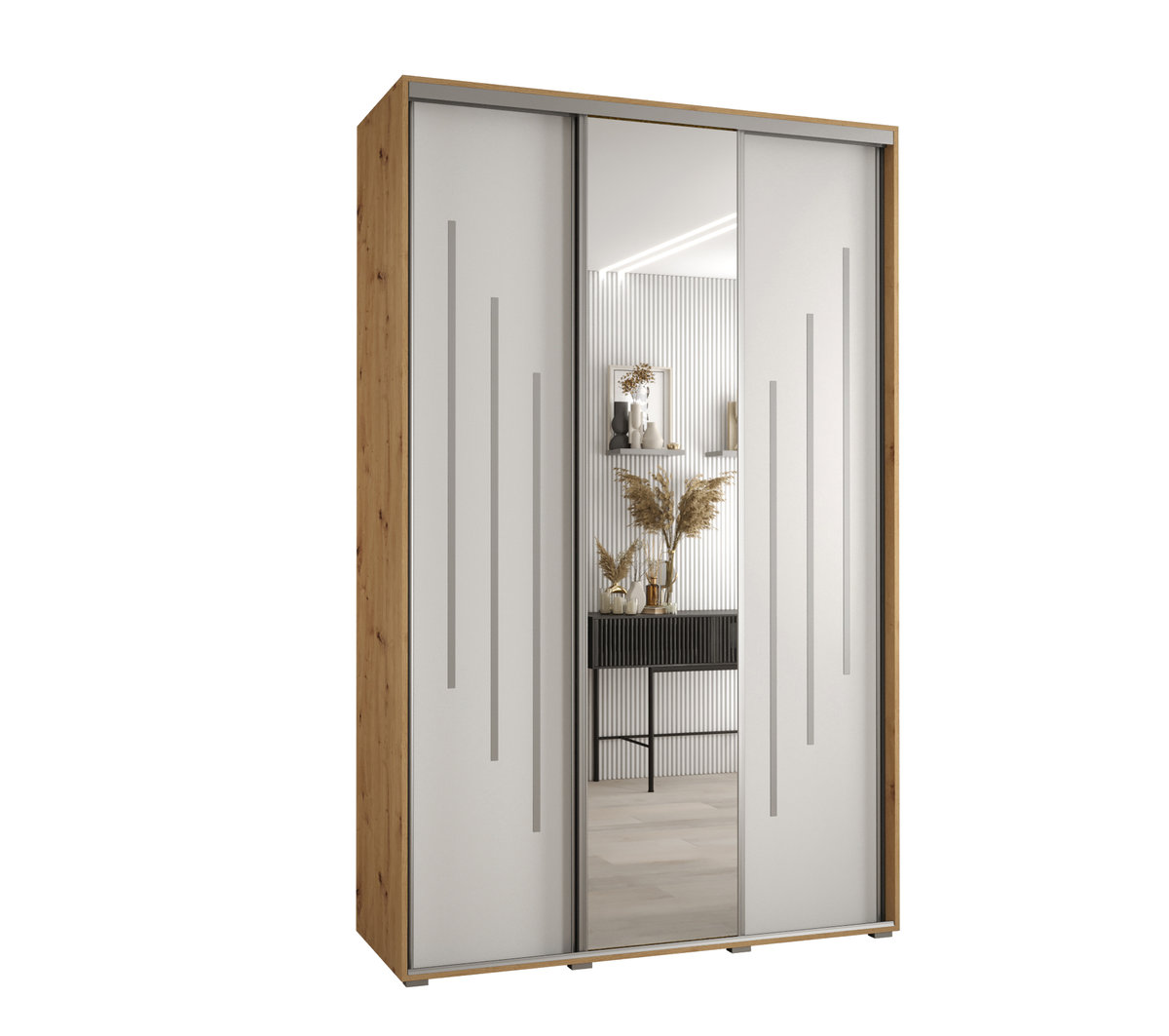 Szafa przesuwna wysoka Davos 9 160 gł. 45 artisan + biały + srebrny
