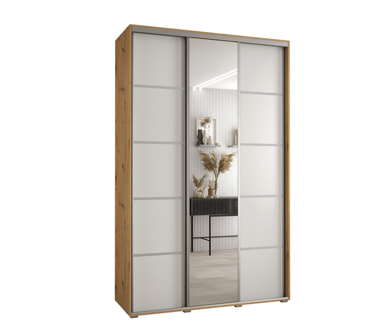 Szafa przesuwna wysoka Davos 5 150 gł. 60 artisan + biały + srebrny / Abiks Meble