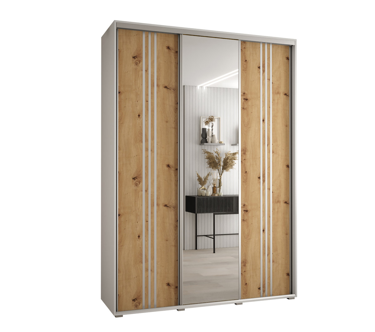 Szafa przesuwna wysoka Davos 7 180 gł. 60 biały + artisan + srebrny