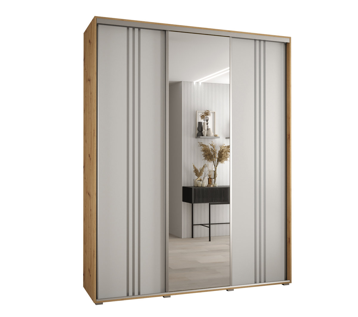 Szafa przesuwna wysoka Davos 7 200 gł. 60 artisan + biały + srebrny