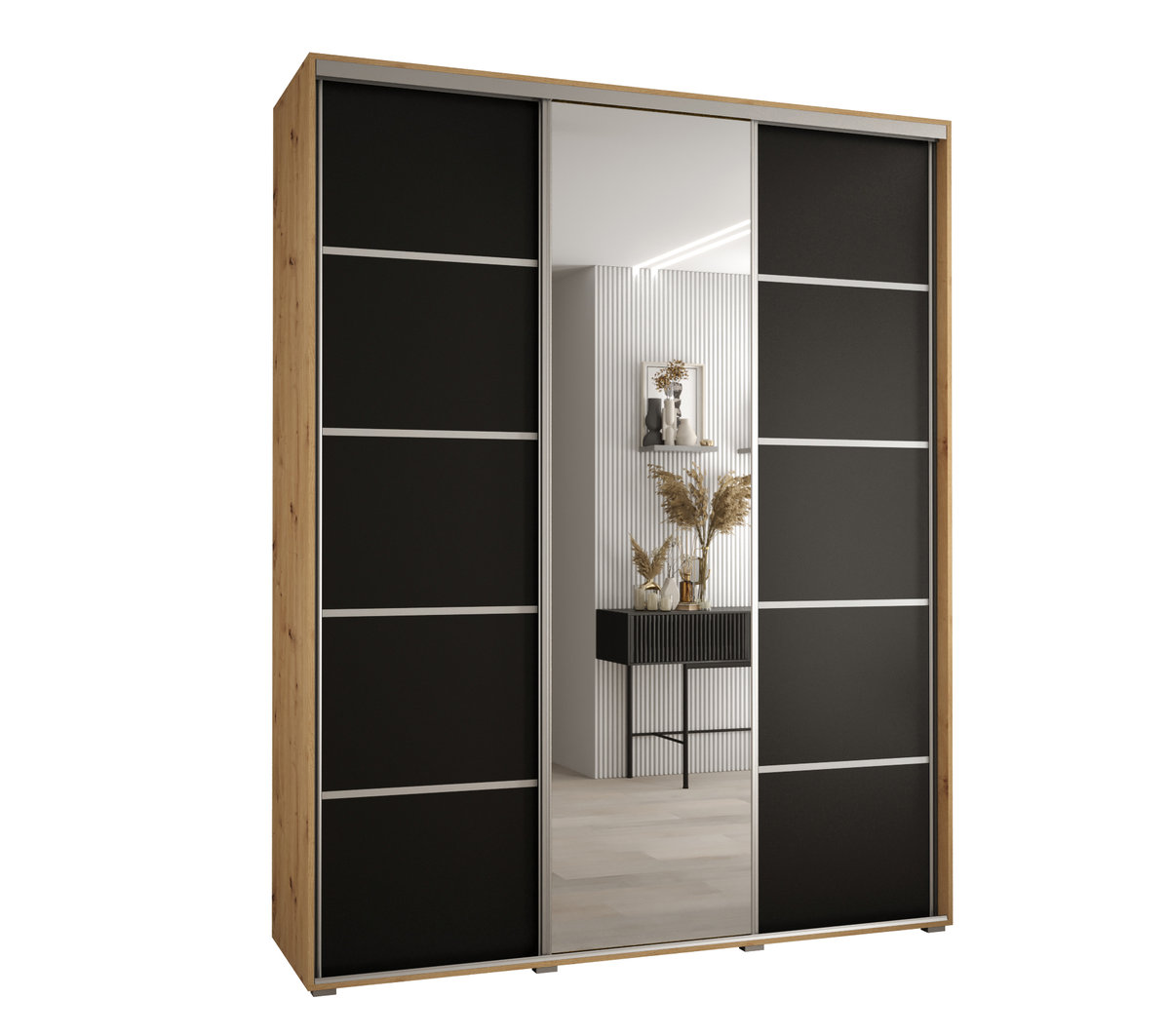 Szafa przesuwna wysoka Davos 5 200 gł. 60 artisan + czarny + srebrny