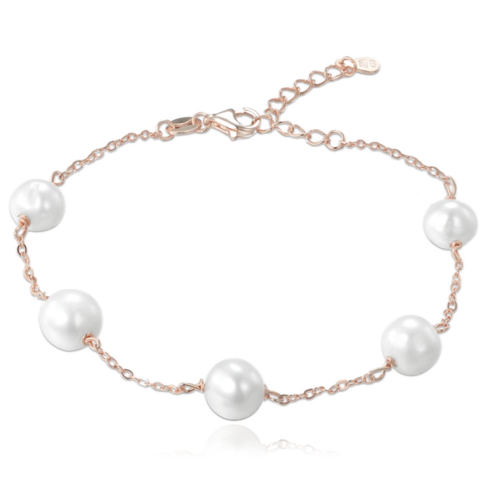 MINET Rose gold srebrna bransoletka z naturalnymi perłami