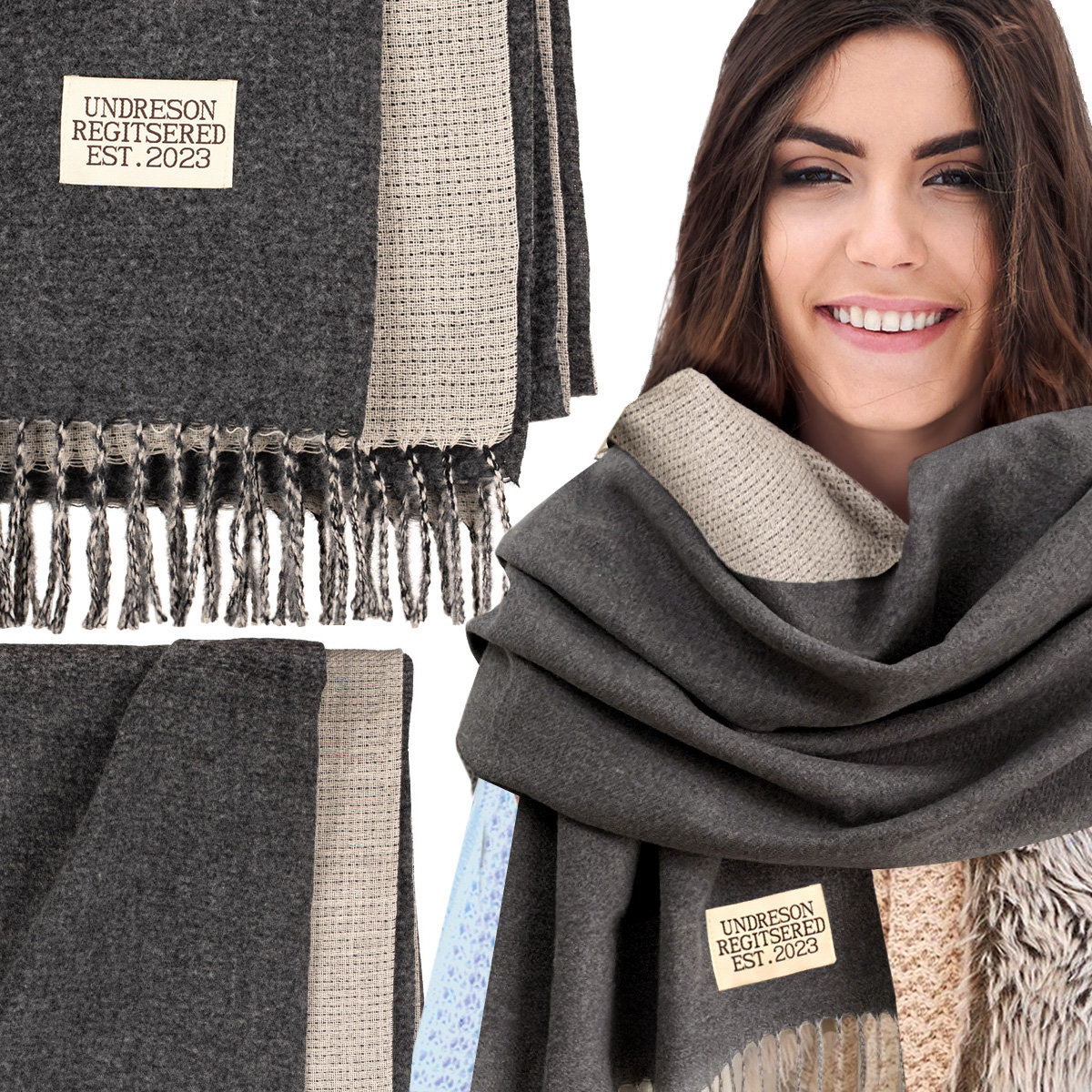 SZALIK SZAL DAMSKI ZIMOWY CIEPŁY DUŻY Elegancki Dwustronny Z Frędzlami