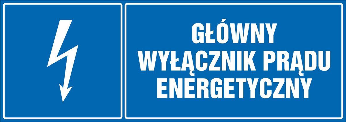 Tabliczka: Główny wyłącznik prądu energetycznego 21x60cm PCV 3mm