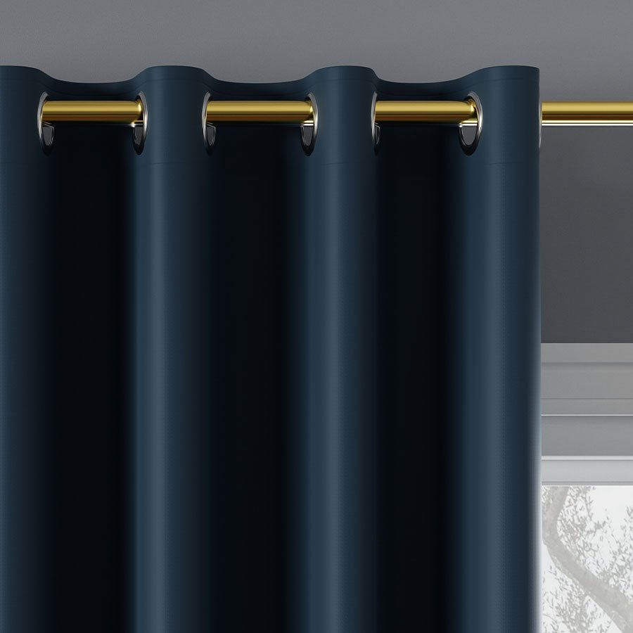 Gotowa zasłona blackout na przelotkach, 85% zaciemniająca, kolor ciemny granatowy, rozmiar: 140x250 cm