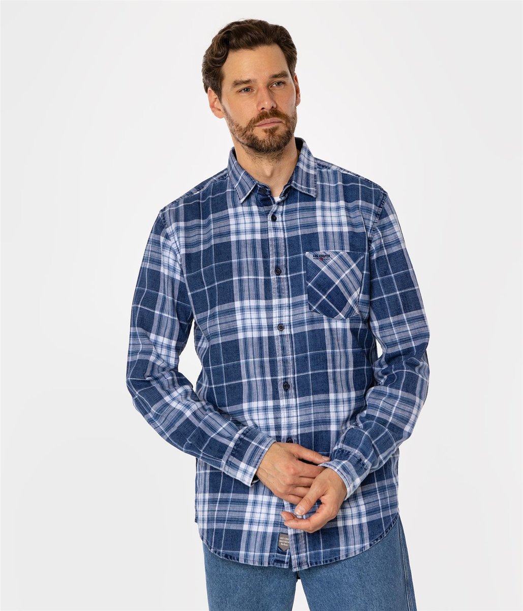 Koszula męska regular w kratę SCOTT 5735 NAVY INDIGO-XXXL
