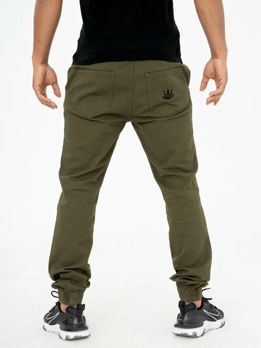 Spodnie Materiałowe Jogger Męskie Oliwkowe / Czarne Jigga Crown XL