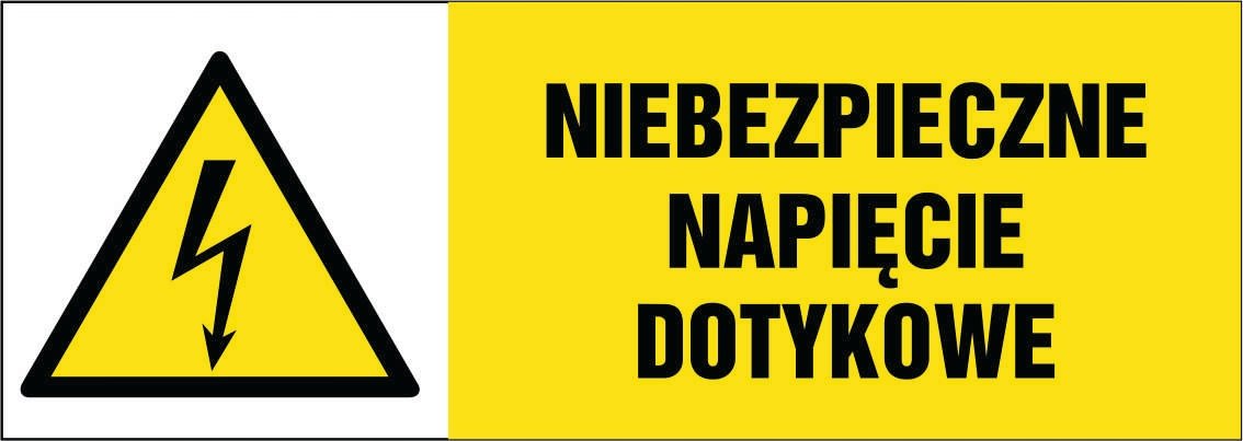Tabliczka: Niebezpieczne napięcie dotykowe 21x60cm PCV 3mm