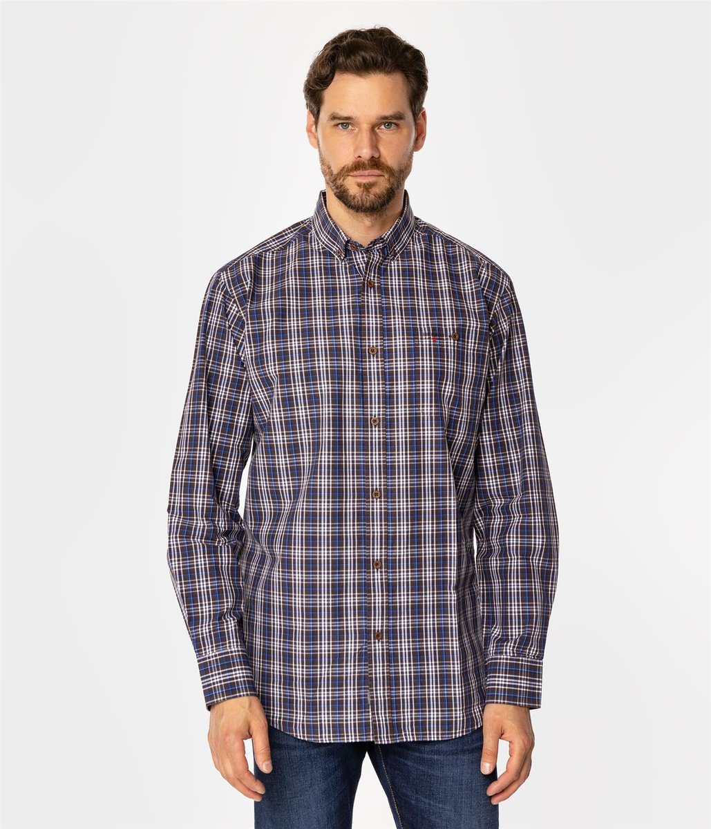 Koszula męska comfort w kratę NEW TENBY 33KZ BROWN-M