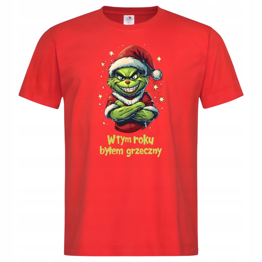 Koszulka męska Świąteczna prezent na Święta Grinch Mikołaj byłem grzeczny