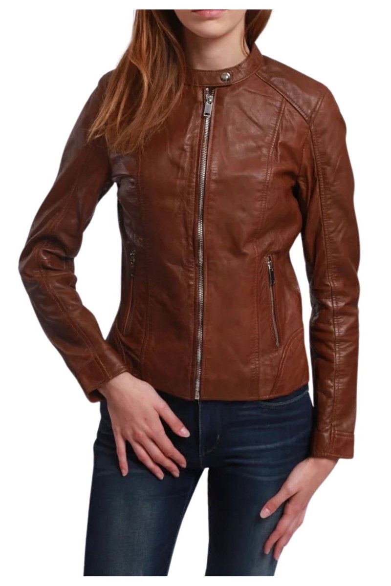 Kurtka damska Lee Cooper Beverly biker brązowa skórzana -XL
