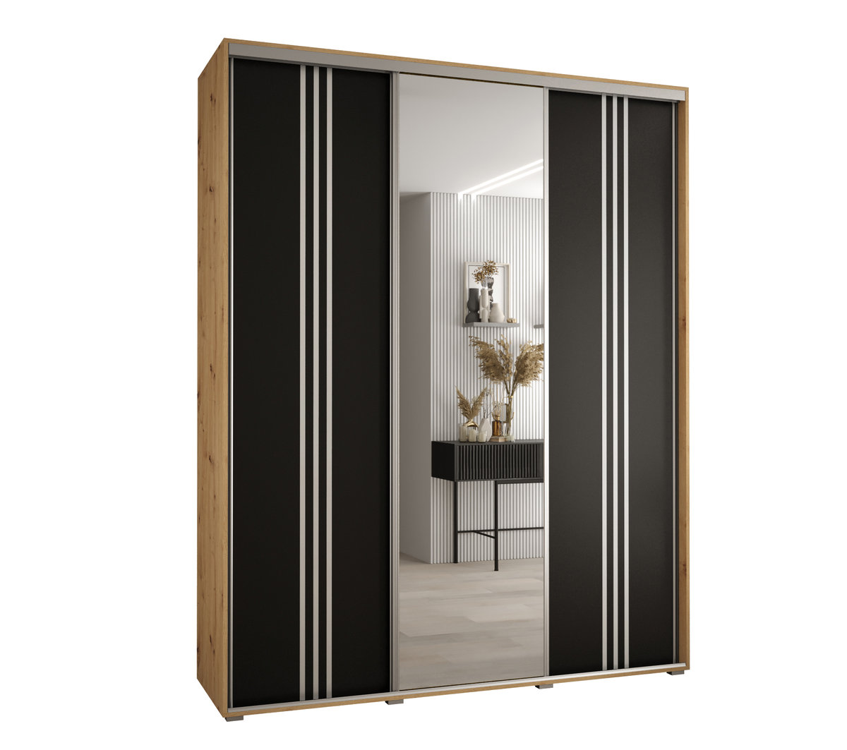 Szafa przesuwna wysoka Davos 7 190 gł. 60 artisan + czarny + srebrny