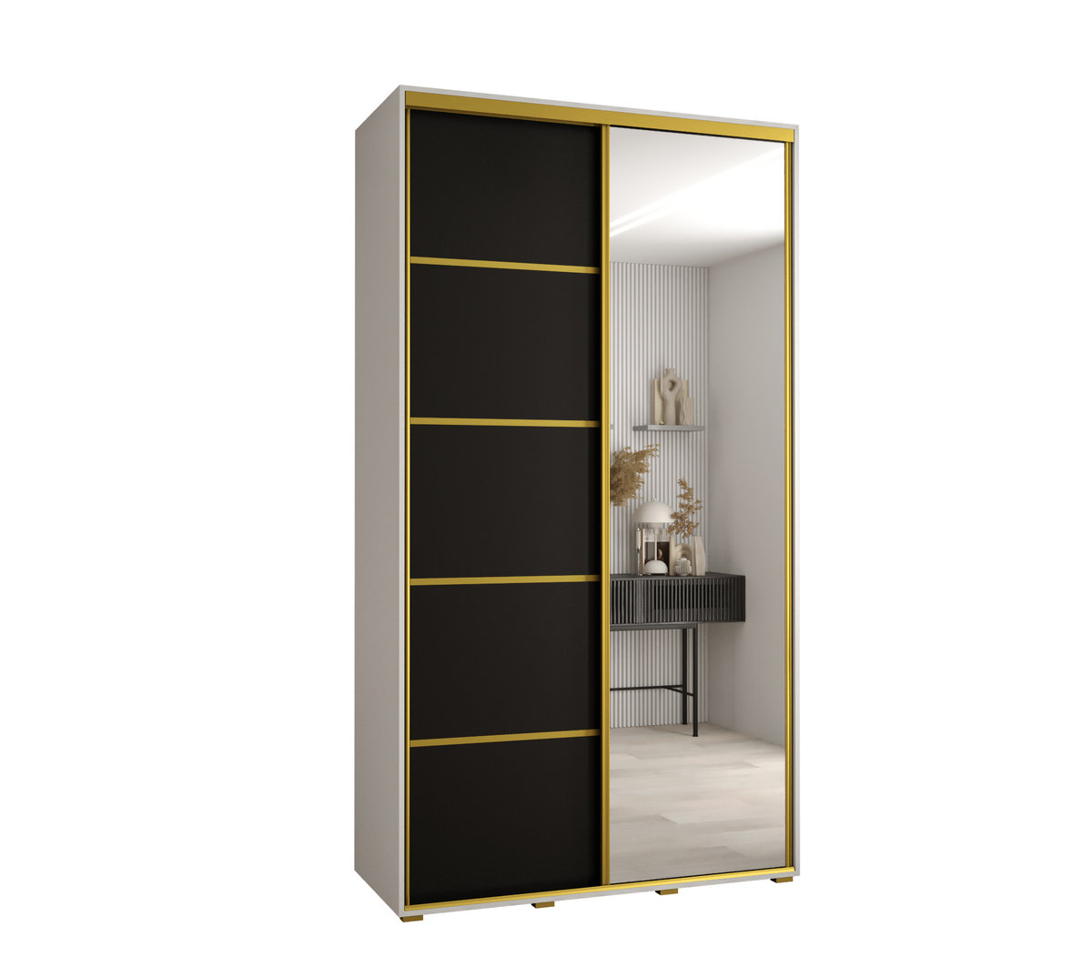 Szafa przesuwna wysoka Davos 5 140 gł. 45 biały + czarny + złoty / Abiks Meble