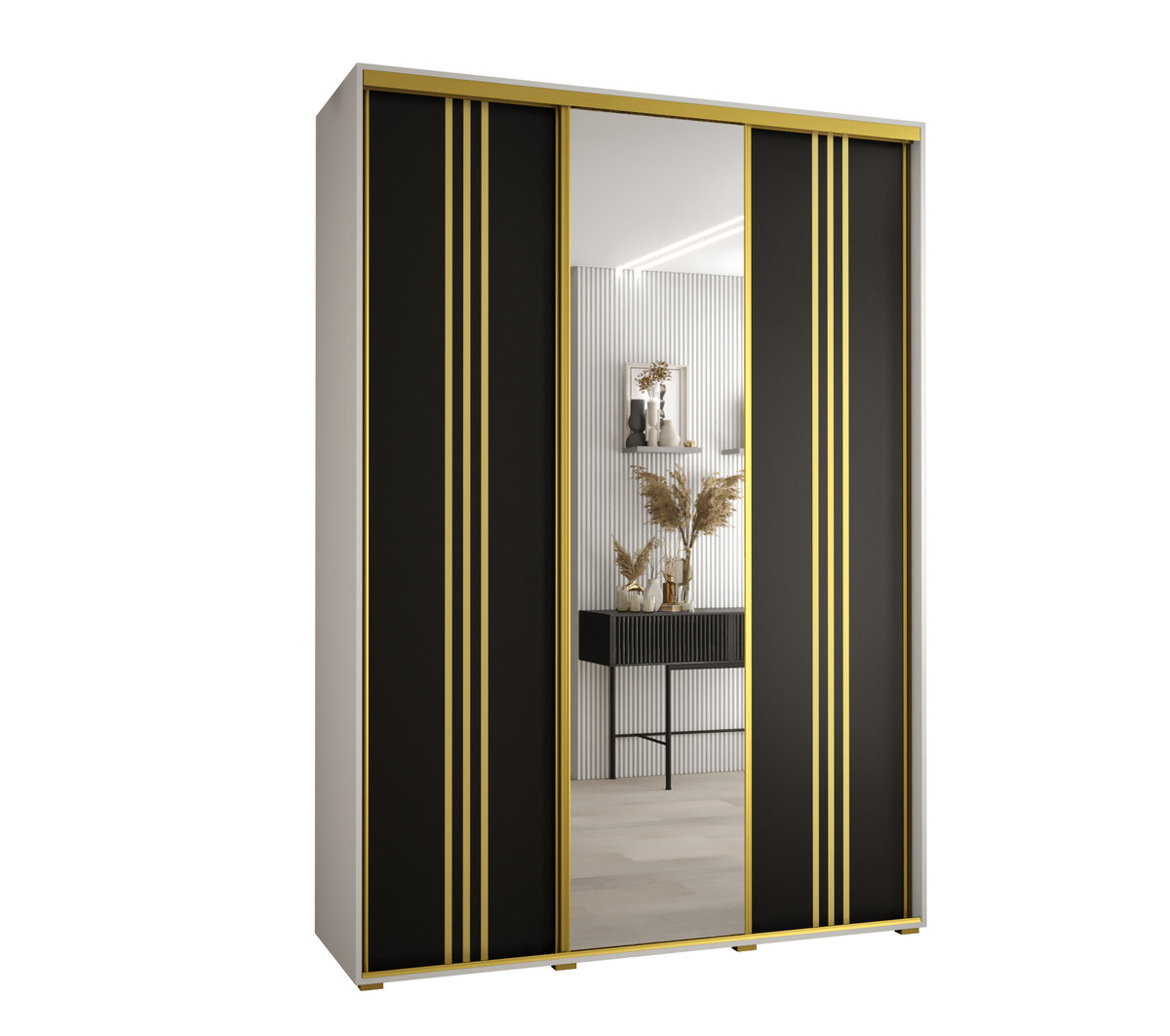Szafa przesuwna wysoka Davos 7 170 gł. 45 biały + czarny + złoty