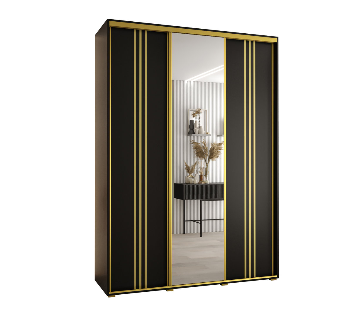 Szafa przesuwna wysoka Davos 7 180 gł. 45 czarny + czarny + złoty