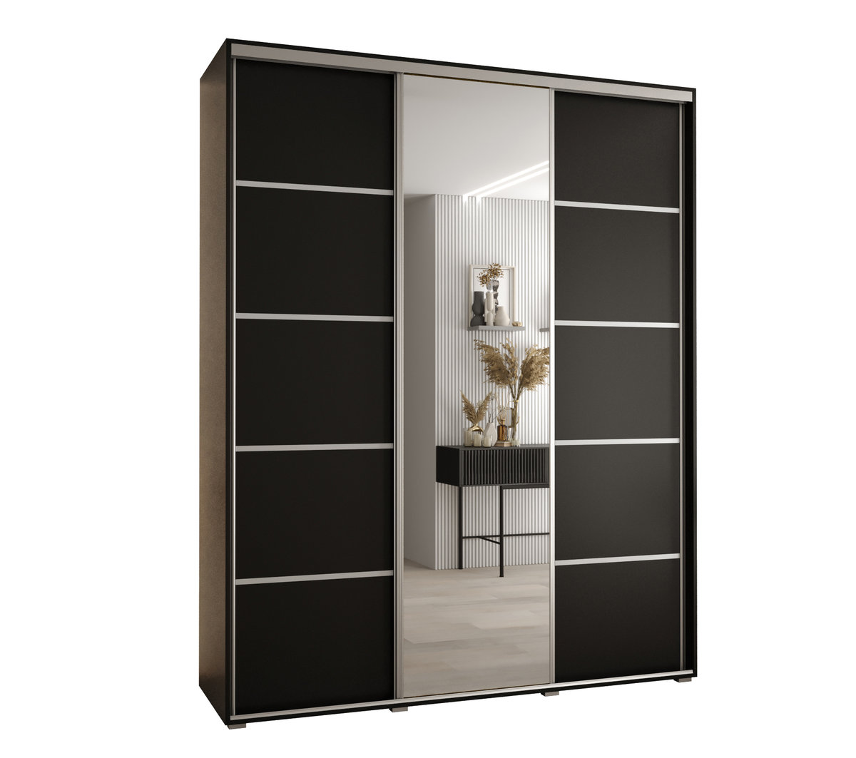 Szafa przesuwna wysoka Davos 5 200 gł. 60 czarny + czarny + srebrny