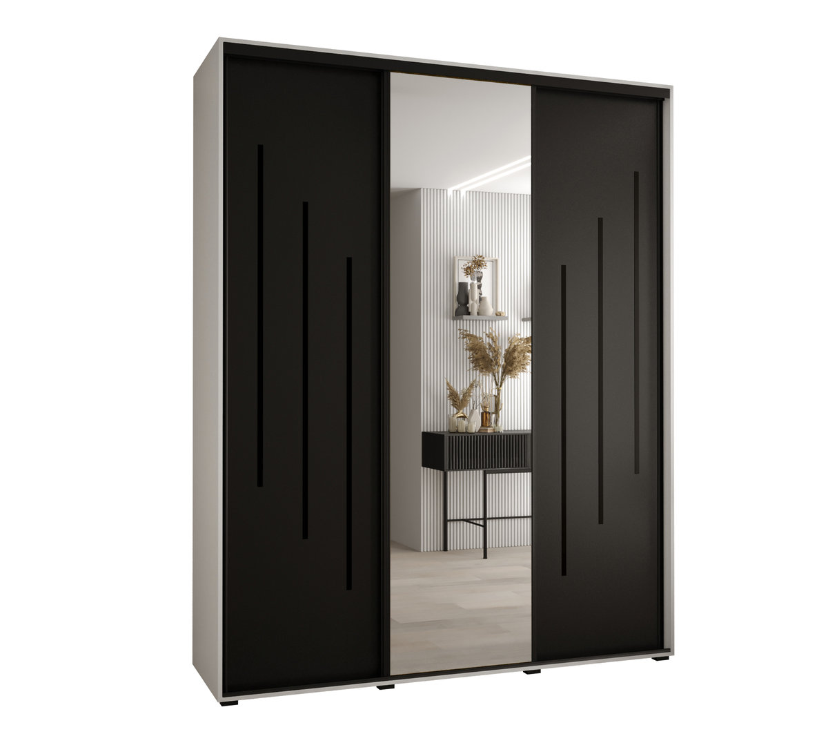 Szafa przesuwna wysoka Davos 9 190 gł. 45 biały + czarny + czarny