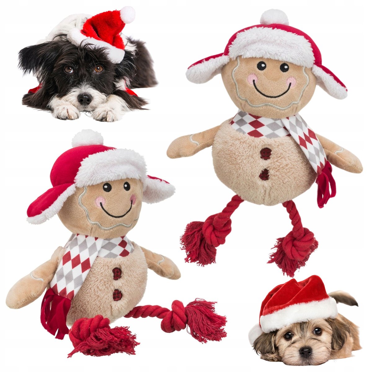 Zabawka dla psa ŚWIĄTECZNY LUDZIK Z PIERNIKA ZE SZNUREM maskotka na święta