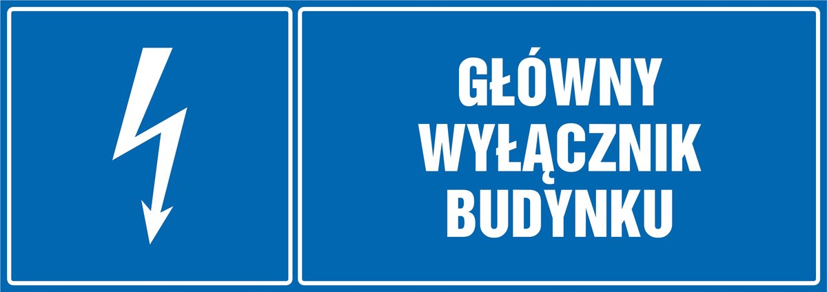 Naklejka pozioma: Główny wyłącznik budynku 21x60cm