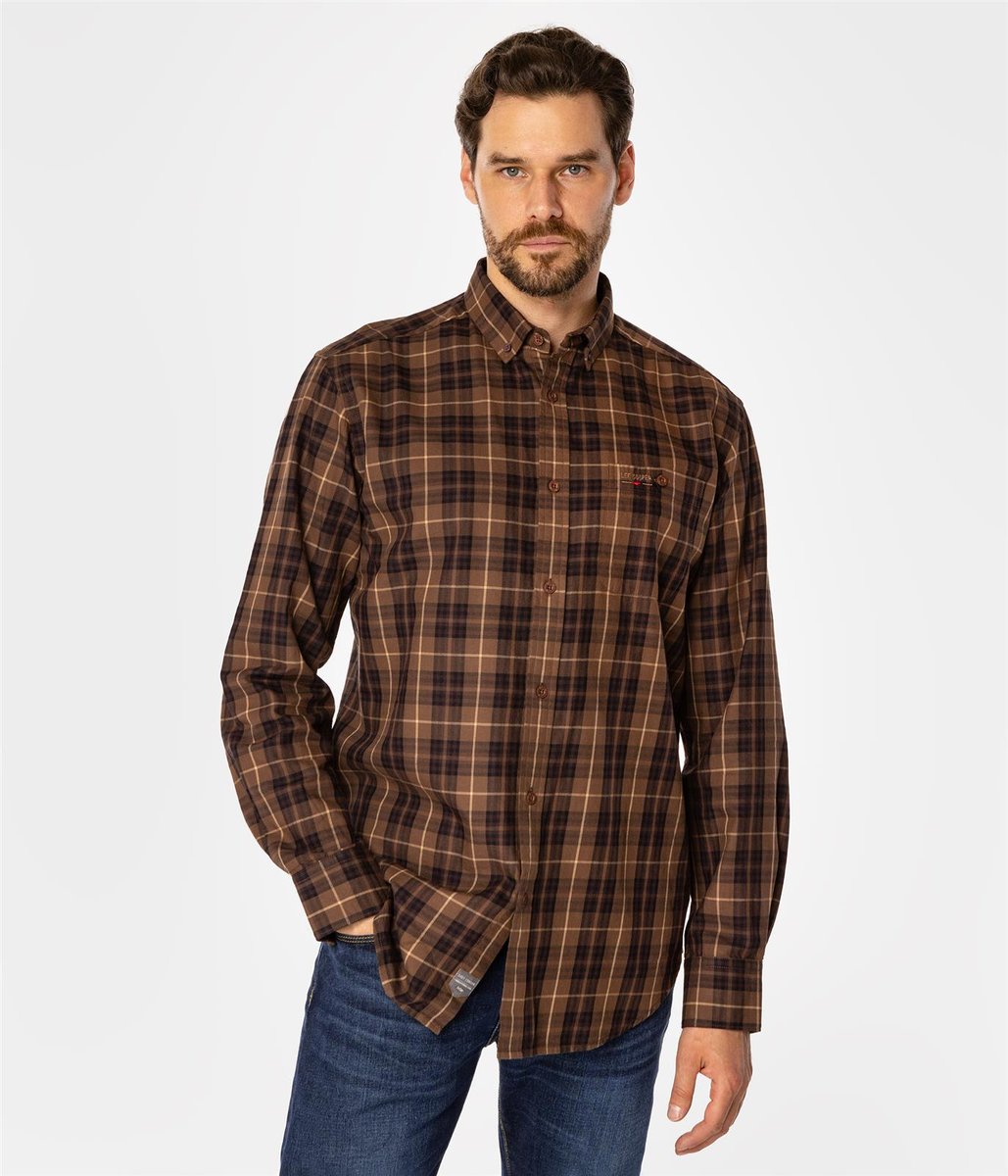 Koszula męska comfort w kratę NEW TENBY 10KZ BROWN-L