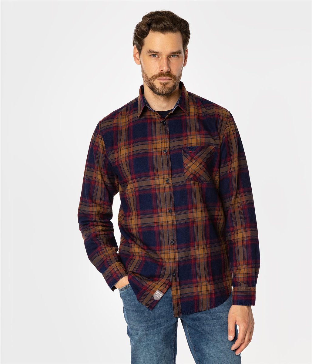Koszula męska regular w kratę SCOTT 5708 OCHRE INDIGO-XXL