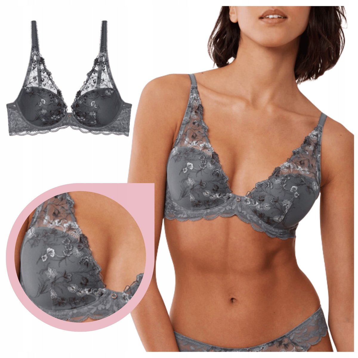 Triumph Sensual Spotlight WP biustonosz usztywniany haft kwiaty szary - 90B